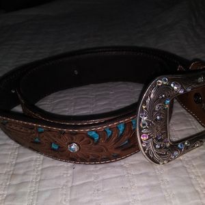Ariat Womans Tooled Belt Turquoise inlay